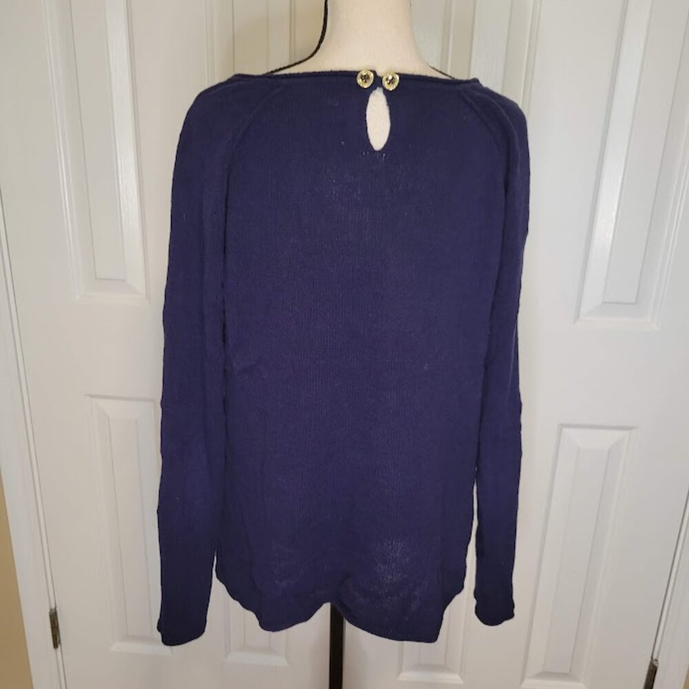 Lilly Pulitzer Navy Sweater with Gold Button Back – Size L